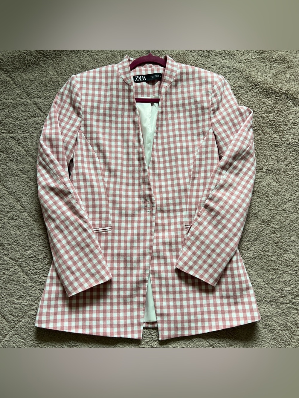 Zara Gingham Checkered Blazer Shoulder Pads Preppy Old Money Office Chic Sz M